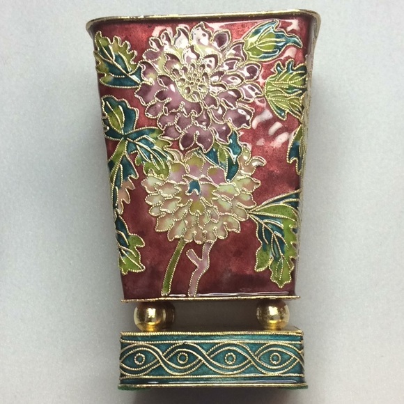 FINAL SALE PRICE Lg. Burgundy Cloisonné Vase by Nyco International - Picture 2 of 5